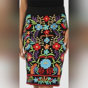 Mexican Ethnic Embroidery Skirt Elastic Waist Colorful Floral Women Size Small
